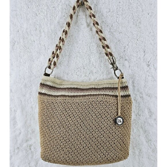 The Sak Beige Striped Crochet Shoulder Bag with Braided Shoulder Strap - Picture 14 of 16